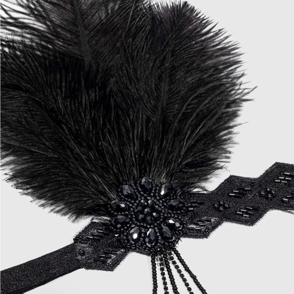 Babeyond beaded rhinestone floral feather headband / black - Picture 2 of 3